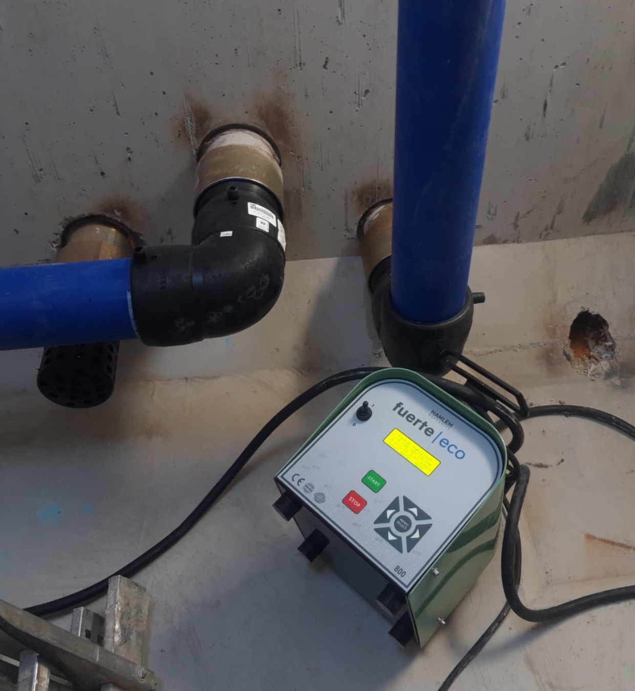 HDPE electrofusion welding machine in operation